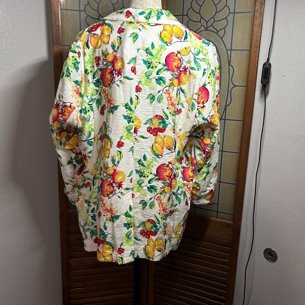 LC Lauren Conrad Ruched Sleeve Blazer Jacket Summer Novelty Print Plus Size XXL - Picture 4 of 16
